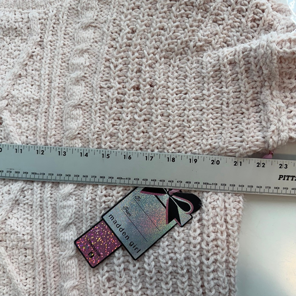Madden Girl Chunky Cable Knit Sweater L Blush Soft Cozy Cottagecore - Picture 6 of 10